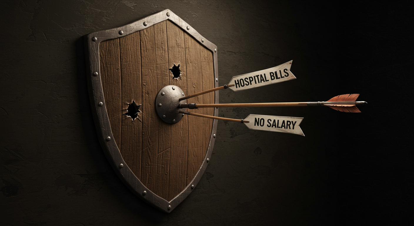 公的保険の穴である「収入の途絶」と「入院中の雑費」を示す図解